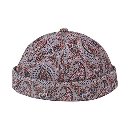 Mens Printed Docker Cap Hats Beanie Sailor Cap Hat Rolled Cuff Retro Brimless Hat - color: Caramel+khaki+navy