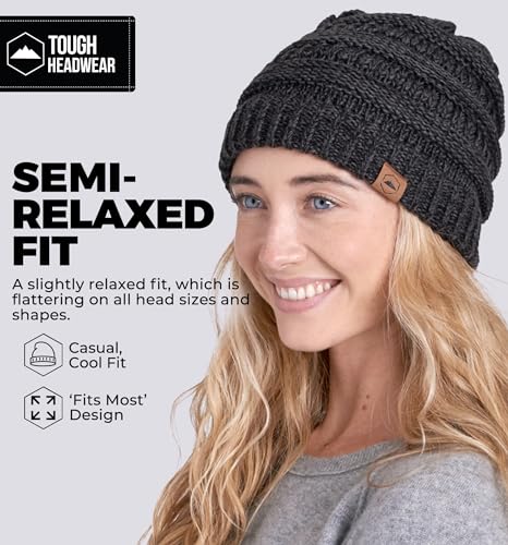 Tough Headwear Slouchy Beanie Hat - Itch-Free Winter Hats for Women - Stretchable Beanies for Women - Acrylic Winter Gear - color: Black Gray