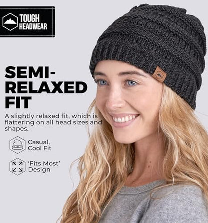 Tough Headwear Slouchy Beanie Hat - Itch-Free Winter Hats for Women - Stretchable Beanies for Women - Acrylic Winter Gear - color: Black Gray
