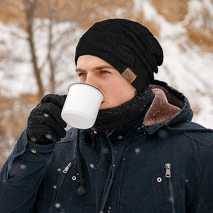 Senker Fashion 2 Pcs Winter Slouchy Beanie Hats for Men, Warm Mens Beanies - color: Black Navy Blue