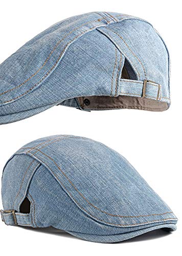 2 Pack Mens Denim Cotton Newsboy Cap Ivy Gatsby Driving Hunting Cabbie Hats - color: 2 Pack-e