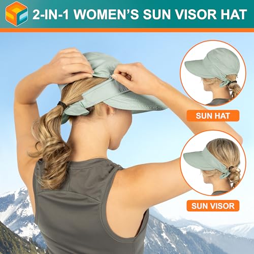 SUN CUBE Womens Sun Hat UV Protection Wide Brim Zip-Off Golf Visor - color: Light Gray