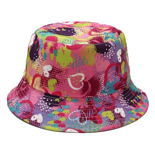 Bucket Hat for Women Men, Cotton Reversible Double Side Wear Sun Hats Beach Fisherman Hat - color: Heart Pink