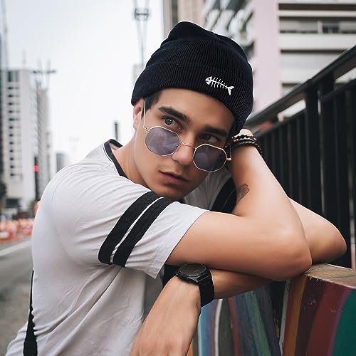 Cool Graphic Beanie for Men and Women - Black - color: Fish Skeleton