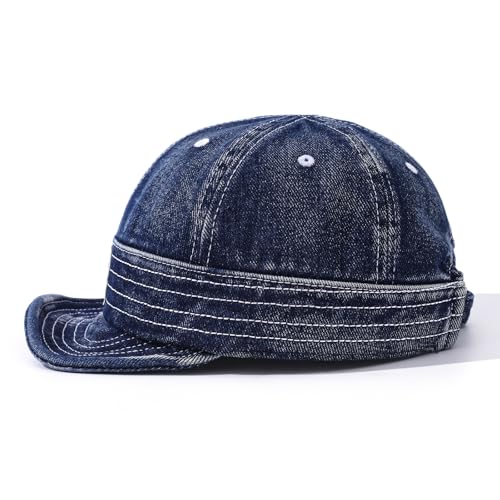 Denim Short Brim Hats for Men Women Stylish Short Bill Baseball Cap Soft Flat Brim Snapback Trucker Hat Cadet Cap - color: Mg-dym2574-dark Blue