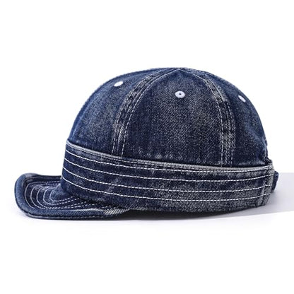 Denim Short Brim Hats for Men Women Stylish Short Bill Baseball Cap Soft Flat Brim Snapback Trucker Hat Cadet Cap - color: Mg-dym2574-dark Blue