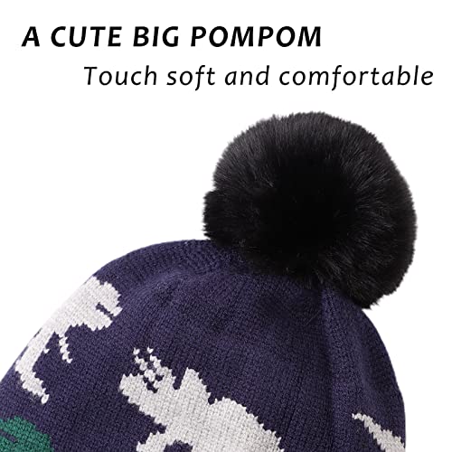 JANGANNSA Winter Baby Knit Hat Scarf Kids Boy Girl Hood Hat Toddler Beanie - color: Navy Dinosaur, size: 6-36 Months