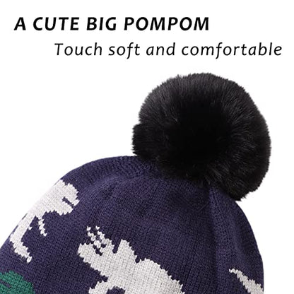 JANGANNSA Winter Baby Knit Hat Scarf Kids Boy Girl Hood Hat Toddler Beanie - color: Navy Dinosaur, size: 6-36 Months