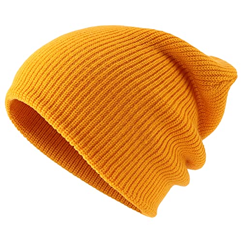 Connectyle 2 Pack Classic Cuffed Beanie Hat for Men & Women Warm Winter Knit Hat Thick Beanies Skull Cap Acrylic Watch Cap - color: Black+golden