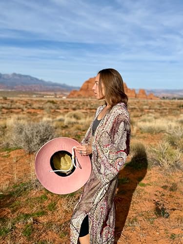 Women's Wide Brim Straw Sun Hat for Beach, Lifeguard Style, Hand-Woven Rush & Mat, Adjustable Chin Drawstring - color: The Rose
