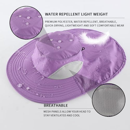 Home Prefer Outdoor UPF50+ Sun Hat Wide Brim Mesh Fishing Hat with Neck Flap - color: Purple