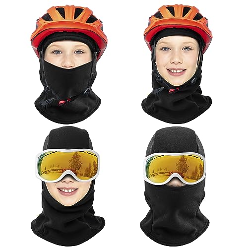 Ski Mask Balaclava for Kids Cold Weather Warm and Winter Windproof Fleece Caps Boys Girls Full Face Mask 2 Packs - color: Black+blue