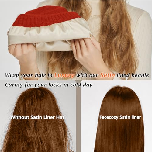Facecozy Satin Lined Beanie for Women Soft Satin Lining Slouchy Winter Hats - color: Wine Red