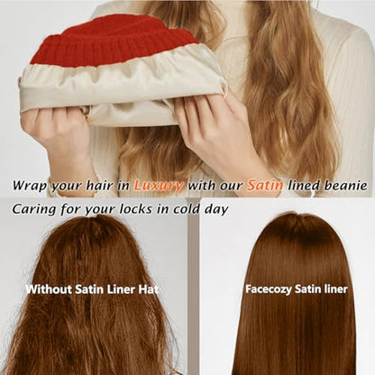 Facecozy Satin Lined Beanie for Women Soft Satin Lining Slouchy Winter Hats - color: Wine Red