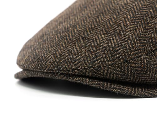 Men's Classic Patchwork Herringbone Checker Plaid Newsboy Ivy Hat Flat Cap - color: Dark Brown, size: Large-X-Large