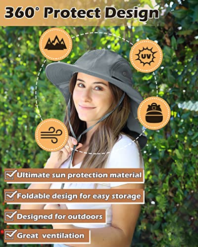 Tirrinia Wide Brim Sun Hat with Neck Flap for Men & Women - color: # Dark Grey