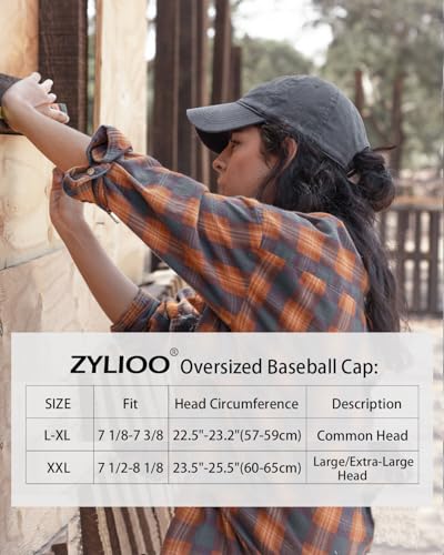 Zylioo XXL Baseball Cap for Big Heads Men Women, Washed Denim Dad Hat - color: Black Gray, size: Large