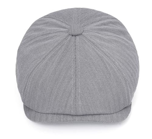 DIYDECAL Mens Newsboy Cap 8 Panel,Cotton Blend Flat Ivy Gatsby Cabbie Golf Hat - color: Light Grey