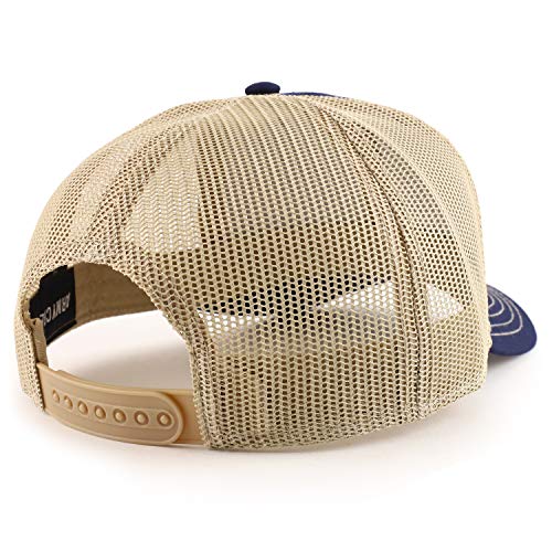 Armycrew Oversize XXL Low Profile Two Tone Mesh Back Trucker Baseball Cap - color: Navy Khaki
