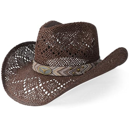 WQWOVRVO Cowboy Hat,Cowgirl Hat,Cowboy Hats for Women/Mens/Straw Wide with Shapeable Brim Western Cowboy Hat for Womens - color: Brownish Color