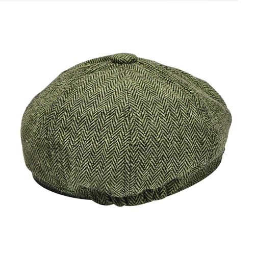 Gatsby Newsboy Hat Men Women Classic Herringbone 8 Panel Trendy Tweeb Flat Cap - color: Green