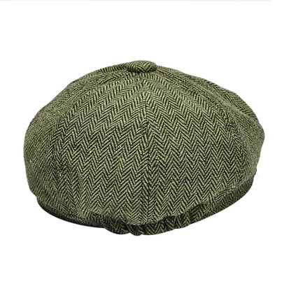 Gatsby Newsboy Hat Men Women Classic Herringbone 8 Panel Trendy Tweeb Flat Cap - color: Green