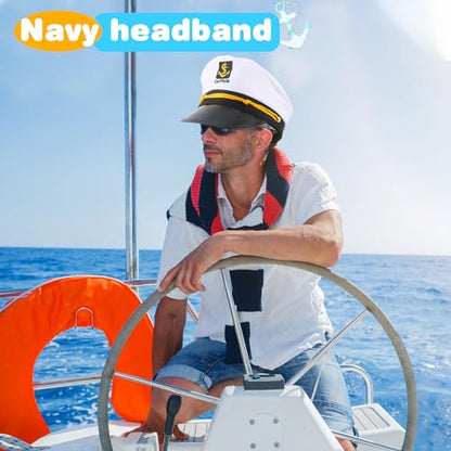 8 Pieces Captain Hats Adjustable White Sailors Navy Marine Admiral Caps for Yacht Theme Party Costume Accessory - color: Style 5