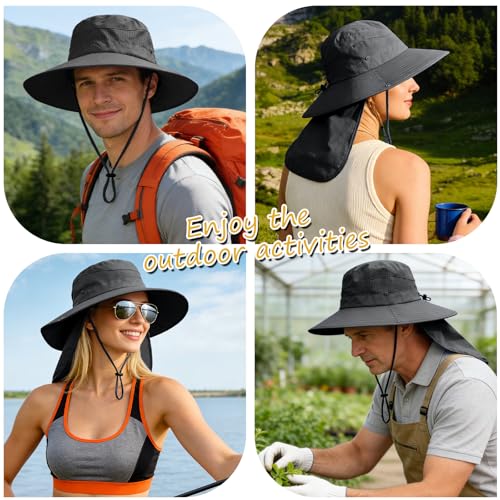 Sun Hats for Men Women, UPF 50+ Protection Fishing Hat with Neck Flap - color: Black