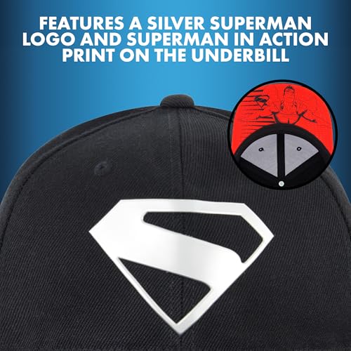 Concept One Unisex Adult DC Comics Superman Baseball Cap, Adult Adjustable Snapback Hat with Flat Brim for Men and Women - color: Black