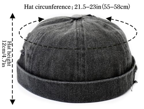 Mens Sailor Hats Brimless Denim Docker Caps Beanie - color: Black