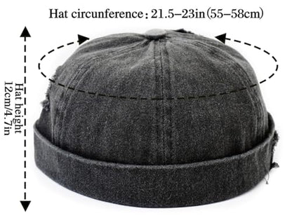 Mens Sailor Hats Brimless Denim Docker Caps Beanie - color: Black
