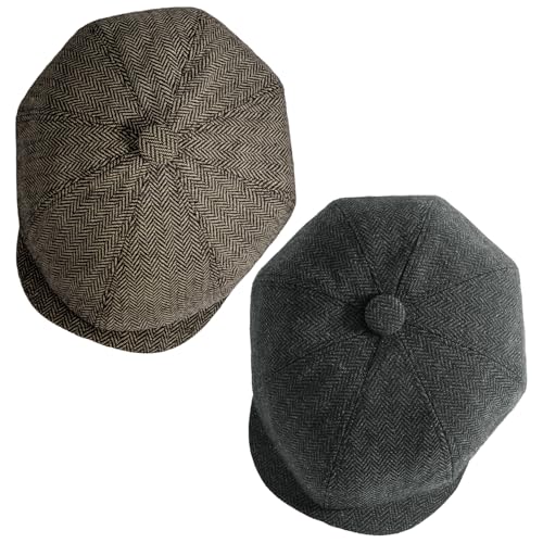 Senker Fashion 2 Pieces Newsboy Cap for Men - color: Dark Grey Khaki
