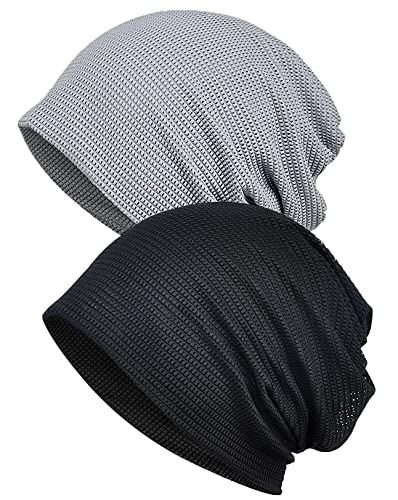 Cotton Slouchy Beanie Hip-Hop Soft Lightweight Running Beanie Adult Dwarf Hats Chemo Cap for Men Women - color: Closetop-d-2pk-blk/Gry