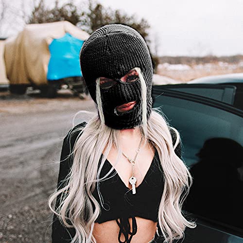Super Z Outlet Knit Sew Acrylic Outdoor Full Face Cover Thermal Ski Mask One Size Fits Most - color: Black