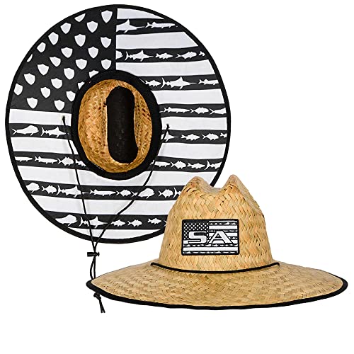 Soul of Adventure Classic Summer Hat | UPF 50+ Wide Brim Sun Protection | Unisex Adjustable Beach Hat with Drawstring - color: Fins and Stripes