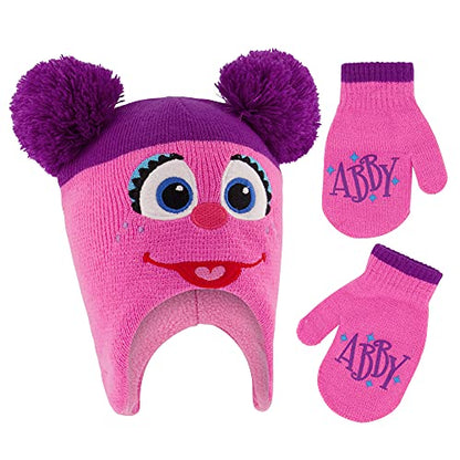 Sesame Street Girls' Winter Hat and Mittens Set, Abby Cadabby Beanie for Ages 2-4 - color: Dark Pink