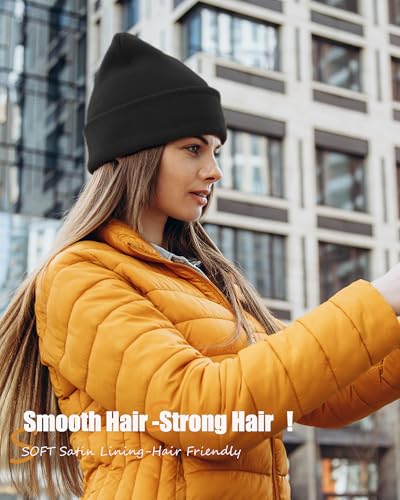 Satin Lined Knit Beanie Hat-100% Cotton Winter Hats for Women Men - color: 1-black