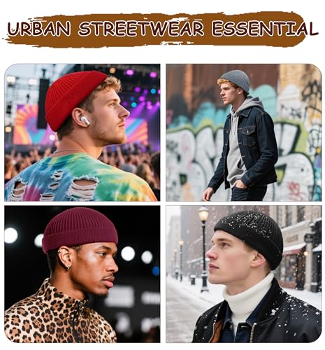Wool Fisherman Beanie for Men Wome, Thin Knit Winter Hats Skull Cap - color: Grey