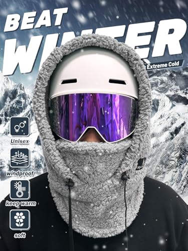 Shy Velvet Sherpa Hood Balaclava Wind-Resistant Ski Mask for Men and Women - color: Gray