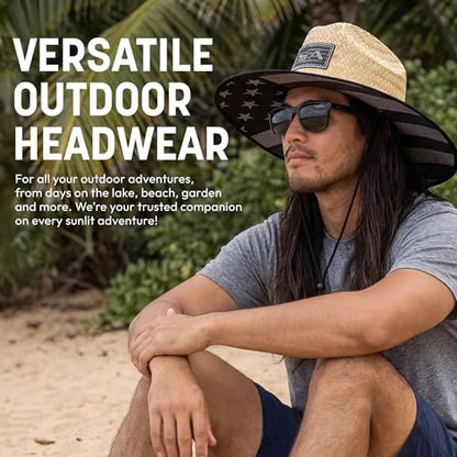 Soul of Adventure Classic Summer Hat | UPF 50+ Wide Brim Sun Protection | Unisex Adjustable Beach Hat with Drawstring - color: Fins and Stripes