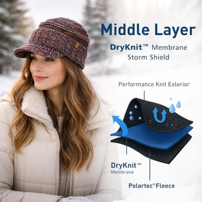 TOP-EX DryKnit Waterproof Visor Beanie for Women, Fleece Lined Winter Hat - color: Grey