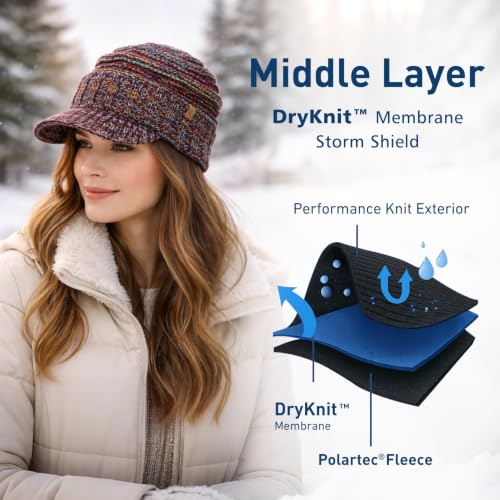 TOP-EX DryKnit Waterproof Visor Beanie for Women, Fleece Lined Winter Hat - color: Red