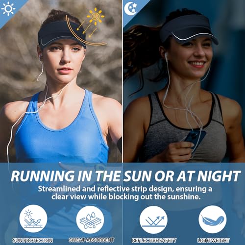 Sukeen Sports Sun Visor for Men Women, Lightweight Adjustable Visor Hat, Reflective Running Tennis Golf Visor, Sunglass Slots - color: Navy Blue