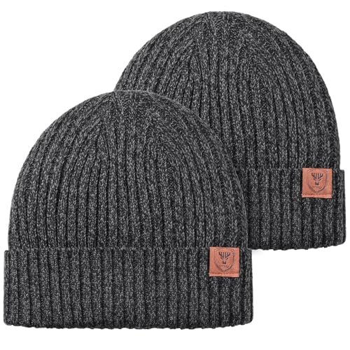 OZERO Winter Beanie for Men Women,Thermal Knit Soft Fleece Lined Hats - color: 2pack Gray&gray