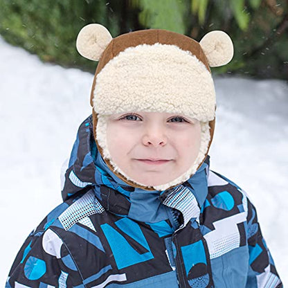 Olreco Baby Winter Hat Toddler Winter Hat Thick Sherpa Lined Infant Baby Hats with Bear Ears Toddler Trapper Hats for Kids - color: Brown, size: 12-24 Months
