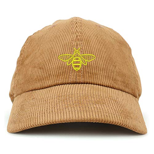 Trendy Apparel Shop Bee Embroidered Cotton Corduroy Unstructured Baseball Cap - color: Tan