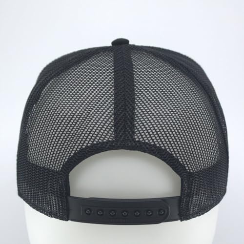 Plain Cotton Twill Flat Brim Mesh Adjustable Snapback Trucker Baseball Cap - color: 7 Panel Black