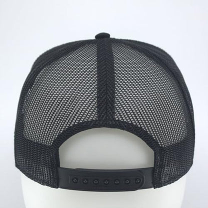 Plain Cotton Twill Flat Brim Mesh Adjustable Snapback Trucker Baseball Cap - color: 7 Panel Black