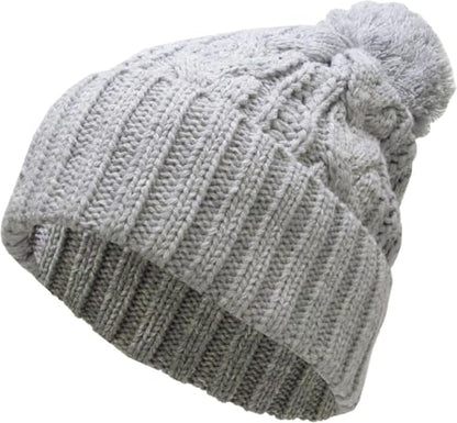 KBETHOS Women's Winter Warm Thick Oversize Knitted Beanie Hat with Pom Pom - color: Light Gray Cable Knit Pom Beanie