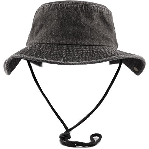 The Hat Depot Cotton Stone-Washed Safari Wide Brim Foldable Double-Sided Sun Boonie Bucket Hat - color: 4. Black Denim, size: Small-Medium